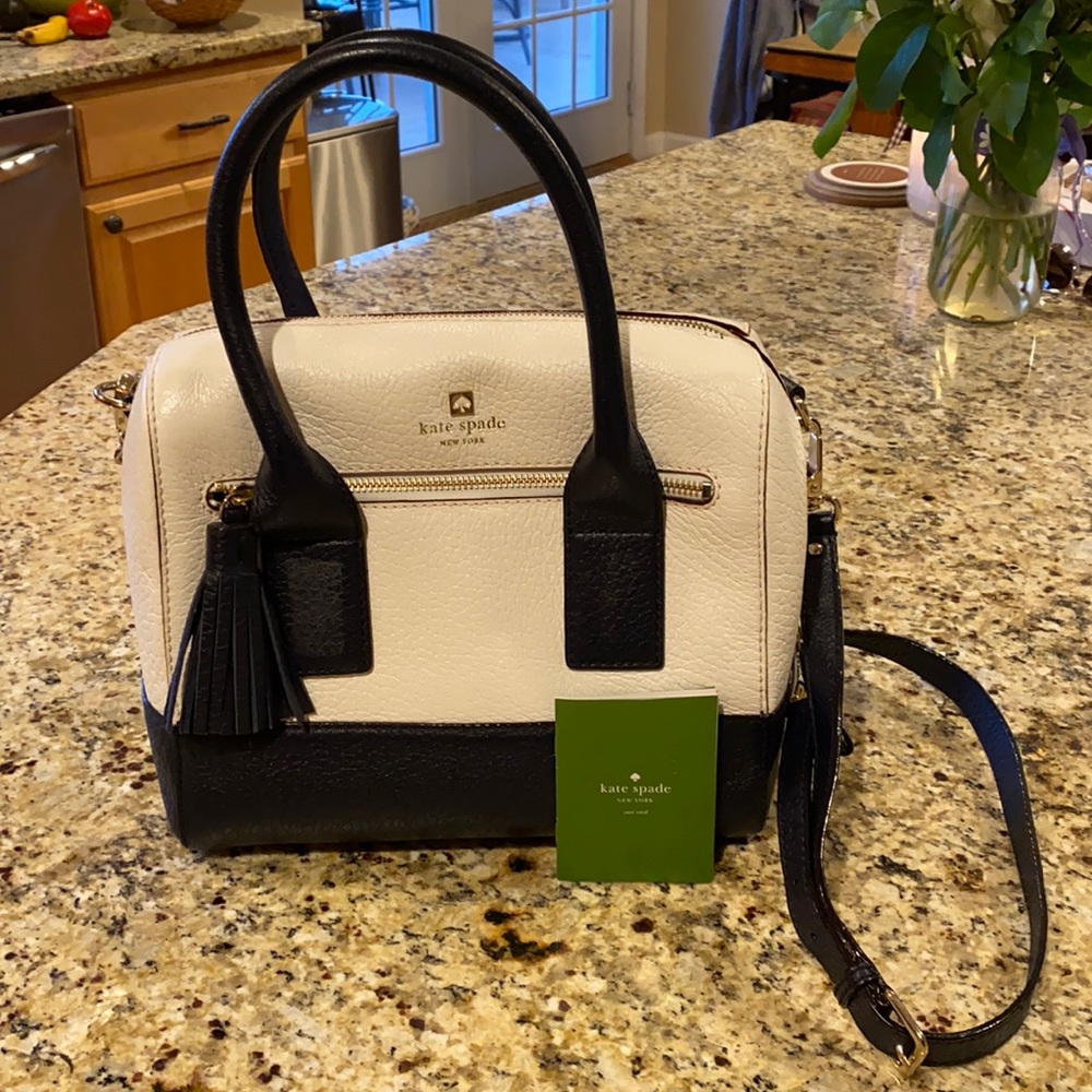 kate spade Black and White Leather Dome Satchel Shoulder Bag